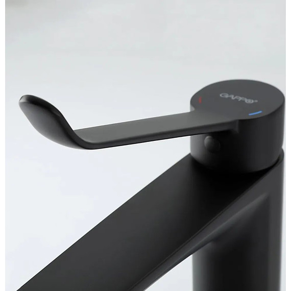 Смеситель для раковины высокий с локтевой (хирургической) ручкой Gappo G1021-26, черный, Цвет производителя: чёрный - фото 4