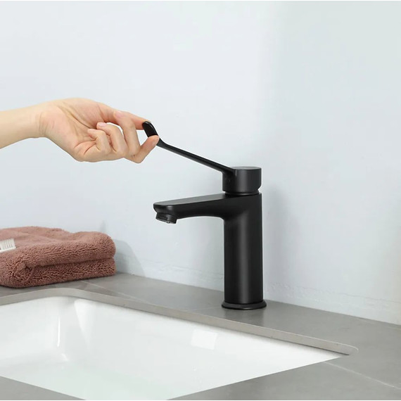 Смеситель для раковины с локтевой (хирургической) ручкой Gappo G1021-6, черный, Цвет производителя: чёрный - фото 8