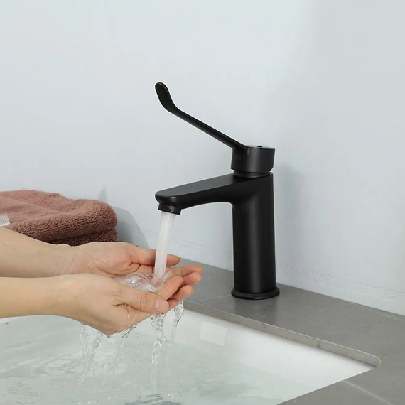 Смеситель для раковины с локтевой (хирургической) ручкой Gappo G1021-6, черный, Цвет производителя: чёрный - фото 10