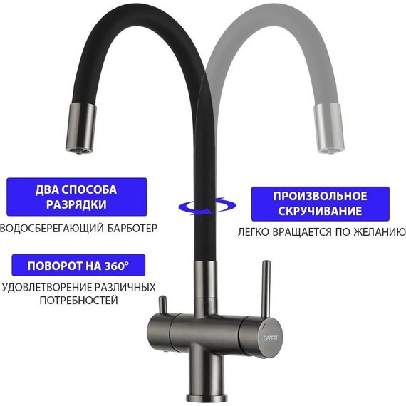 Смеситель для кухни Gappo G4398-39, оружейная сталь/чёрный - фото 3