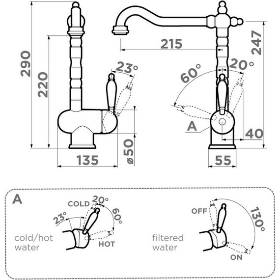 Смеситель для кухни Omoikiri Kyoto 2 Plus SI 4994352, античное серебро - фото 2