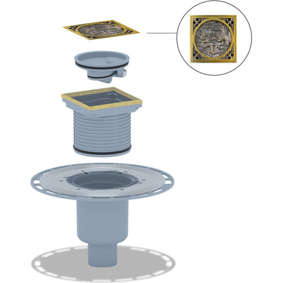 Трап Bronze de Luxe 10x10 см 21986-5902, дизайн-решетка дракон - фото 2