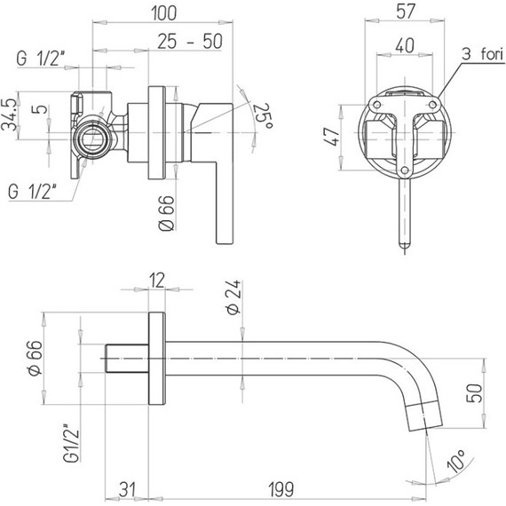 Смеситель для раковины настенный Paini Brera 74PZ208, чёрный матовый - фото 4