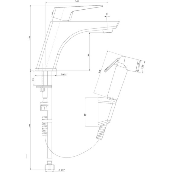 Смеситель для раковины с гигиеническим душем Paini Torre 98YO205/574, черный - фото 8