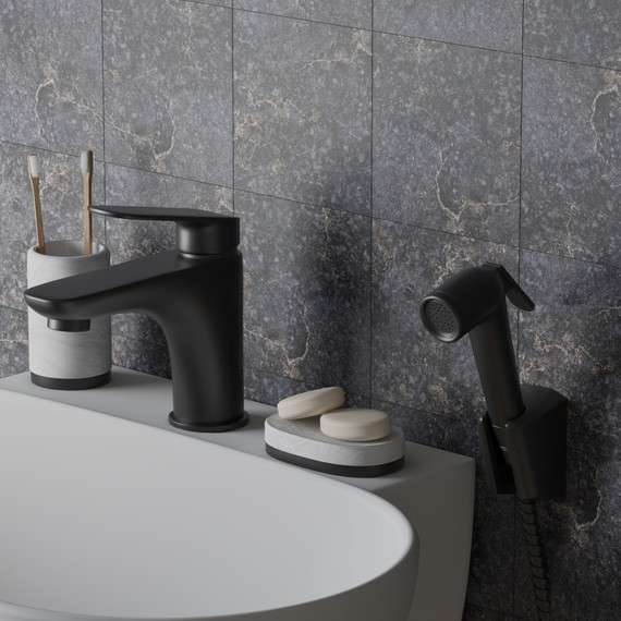 Смеситель для раковины с гигиеническим душем Paini Laguna LAYO205/574, черный - фото 2