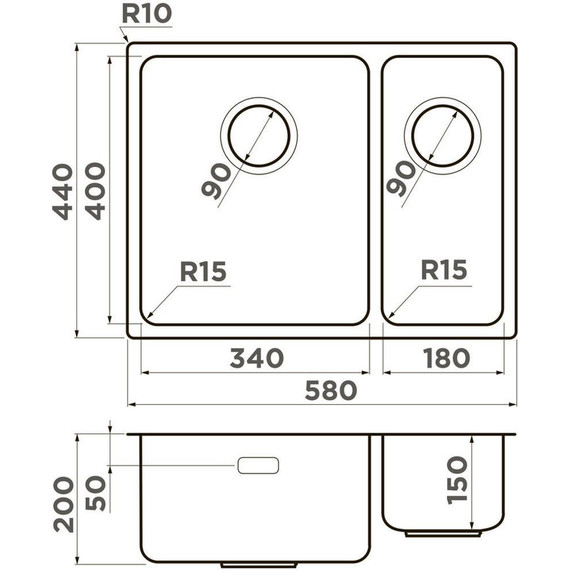Кухонная мойка Tadzava 58-2-U/I-IN Ultra 15 IN-L 1 мм 4997118 - фото 2