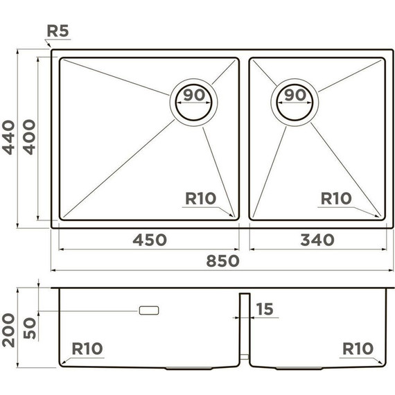 Кухонная мойка Taki 85-2-LB-U/IF Side GB 1,2 мм 4997039, графит, Цвет производителя: графит - фото 5
