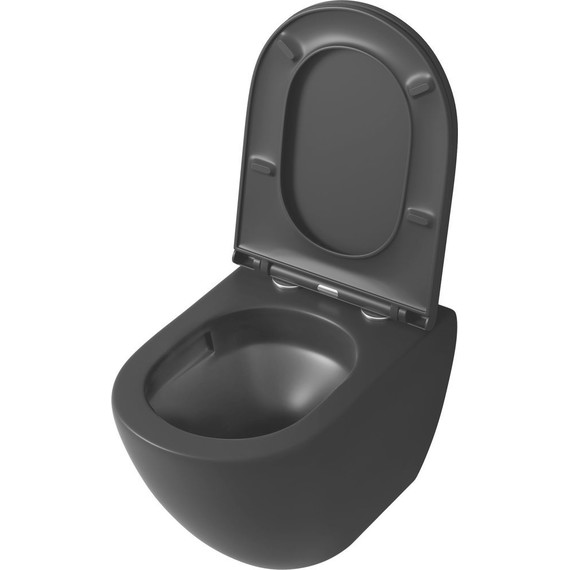 Унитаз подвесной безободковый Grossman GR-4455BMSQ с тонкой крышкой микролифт (система смыва Торнадо) чёрный матовый - фото 4