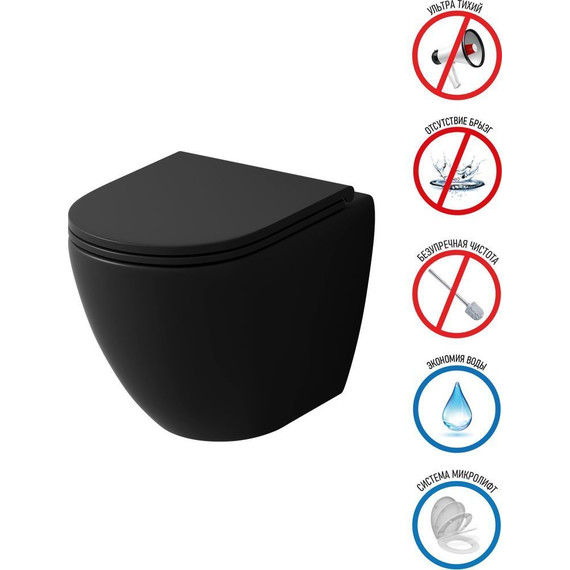 Унитаз подвесной безободковый Grossman GR-4455BMSQ с тонкой крышкой микролифт (система смыва Торнадо) чёрный матовый - фото 9