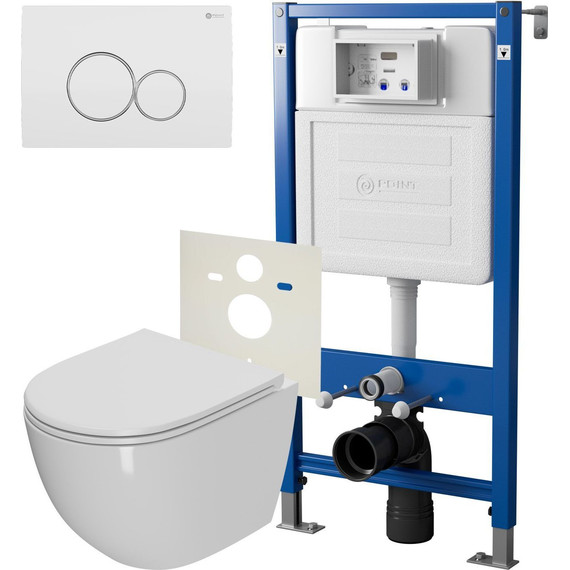 Инсталляция Point Элемент PN45120 с подвесным безободковым унитазом Афина PN41041 (кнопка PN44061WC белая/хром) - фото 