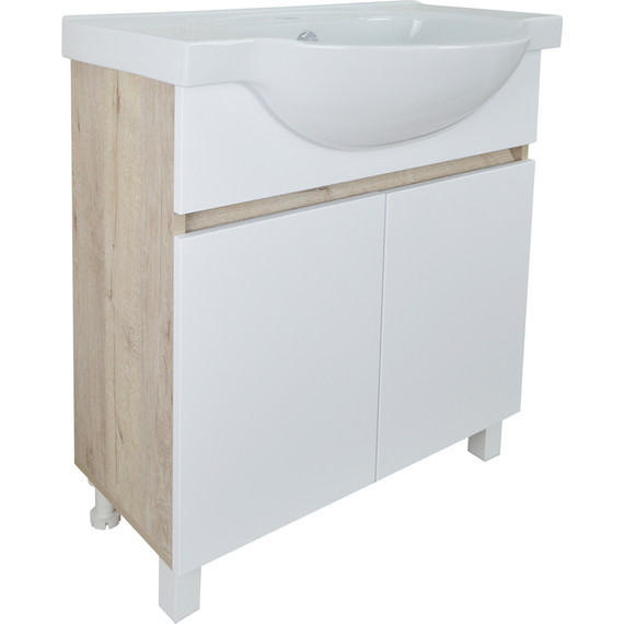 Тумба напольная с раковиной Стиль Глория 70Н см (раковина Teo), белый/дуб кантри - фото 2