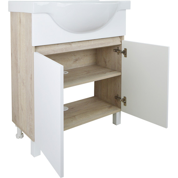Тумба напольная с раковиной Стиль Глория 70Н см (раковина Teo), белый/дуб кантри - фото 3
