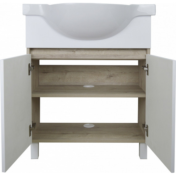 Тумба напольная с раковиной Стиль Глория 70Н см (раковина Teo), белый/дуб кантри - фото 4