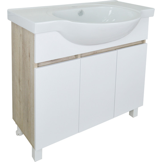 Тумба напольная с раковиной Стиль Глория 80Н см (раковина Teo), белый/дуб кантри - фото 2