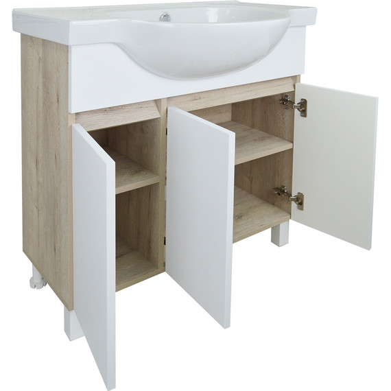 Тумба напольная с раковиной Стиль Глория 80Н см (раковина Teo), белый/дуб кантри - фото 3