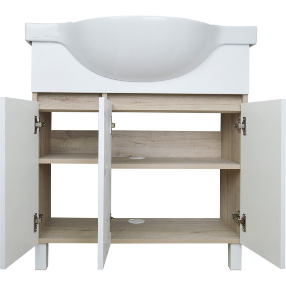 Тумба напольная с раковиной Стиль Глория 80Н см (раковина Teo), белый/дуб кантри - фото 4
