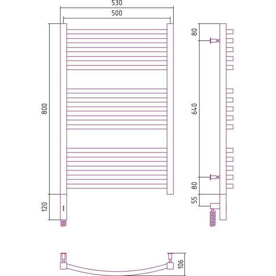 Полотенцесушитель электрический Сунержа Аркус 3.0 П15 800x500 мм 051-5704-8050 L, состаренная латунь - фото 5