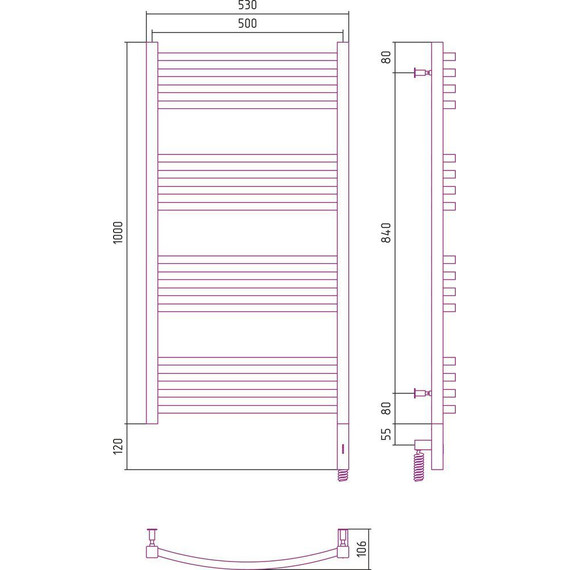 Полотенцесушитель электрический Сунержа Аркус 3.0 П16 1000x500 мм 071-5705-1050 R, сатин - фото 5