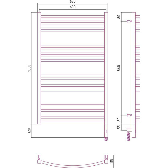 Полотенцесушитель электрический Сунержа Аркус 3.0 П16 1000x600 мм 071-5705-1060 R, сатин - фото 4
