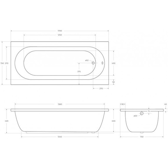 Ванна акриловая Cezares Piave 170x75 см PIAVE-170-75-42, Размер - мм: 1700х750 - фото, картинка 7 Ванна акриловая Cezares Piave 170x75 см PIAVE-170-75-42, Размер - мм: 1700х750 - фото 7