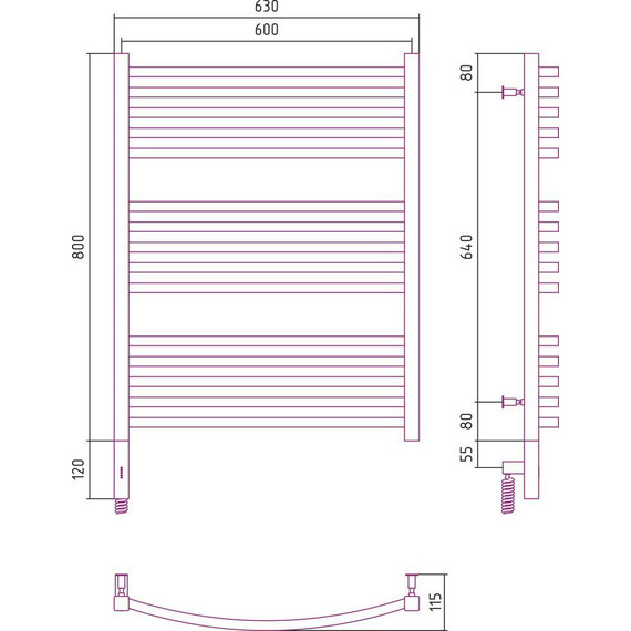 Полотенцесушитель электрический Сунержа Аркус 3.0 П15 800x600 мм 020-5704-8060 L, шампань - фото 5