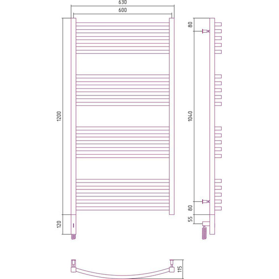 Полотенцесушитель электрический Сунержа Аркус 3.0 П20 1200x600 мм 03-5704-1260 L, золото - фото 5