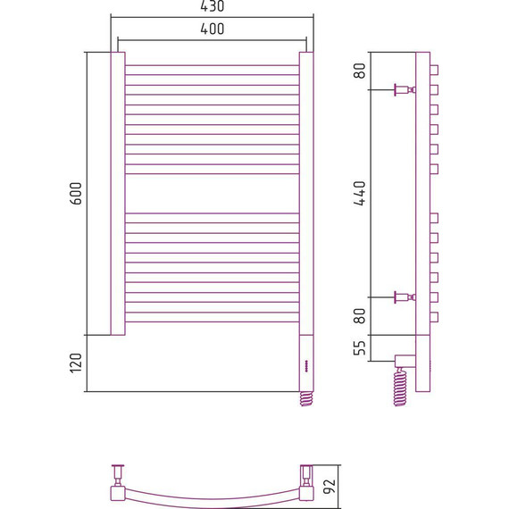 Полотенцесушитель электрический Сунержа Аркус 3.0 П12 600x400 мм 12-5705-6040 R, белый - фото 5
