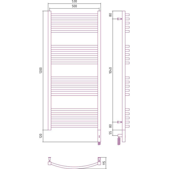 Полотенцесушитель электрический Сунержа Аркус 3.0 П20 1200x600 мм 31-5705-1260 R, чёрный матовый - фото 9