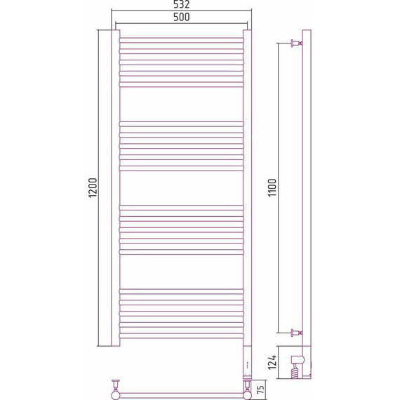 Полотенцесушитель электрический Сунержа Богема 3.0 П20 1200x500 мм (выгнутая перемычка) 12-5803-1250 R, белый - фото 5