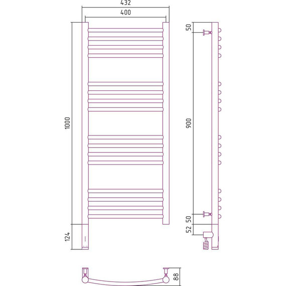 Полотенцесушитель электрический Сунержа Богема 3.0 П16 1000x400 мм (выгнутая перемычка) 071-5802-1040 L, сатин - фото 5