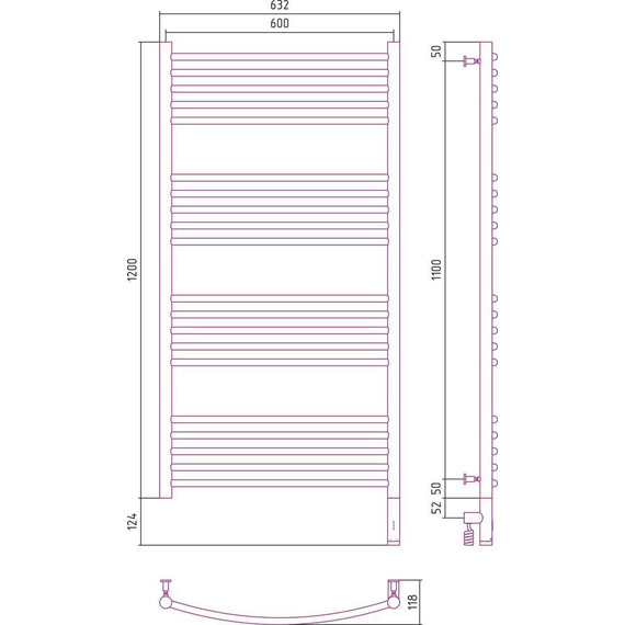 Полотенцесушитель электрический Сунержа Богема 3.0 П20 1200x600 мм (выгнутая перемычка) 071-5803-1260 R, сатин - фото 5