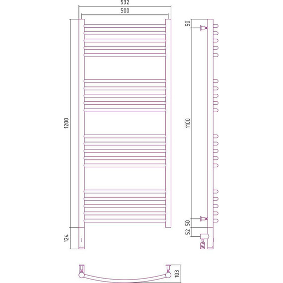 Полотенцесушитель электрический Сунержа Богема 3.0 П20 1200x500 мм (выгнутая перемычка) 12-5802-1250 L, белый - фото 5
