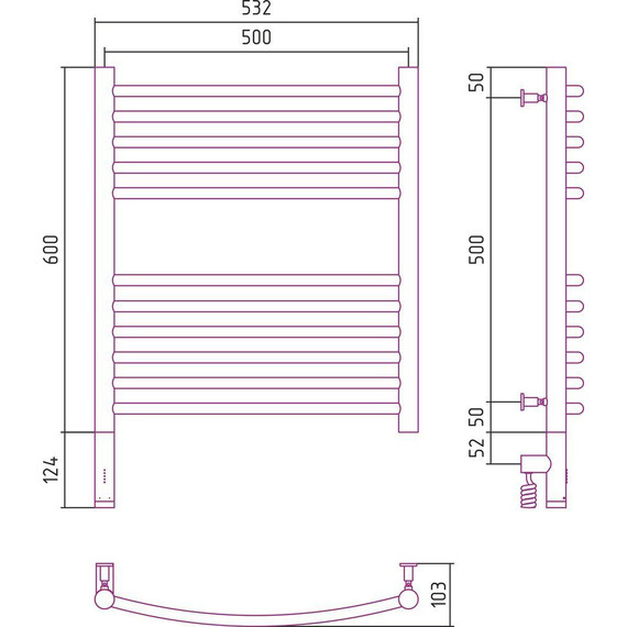 Полотенцесушитель электрический Сунержа Богема 3.0 П11 600x500 мм (выгнутая перемычка) 12-5802-6050 L, белый - фото 5