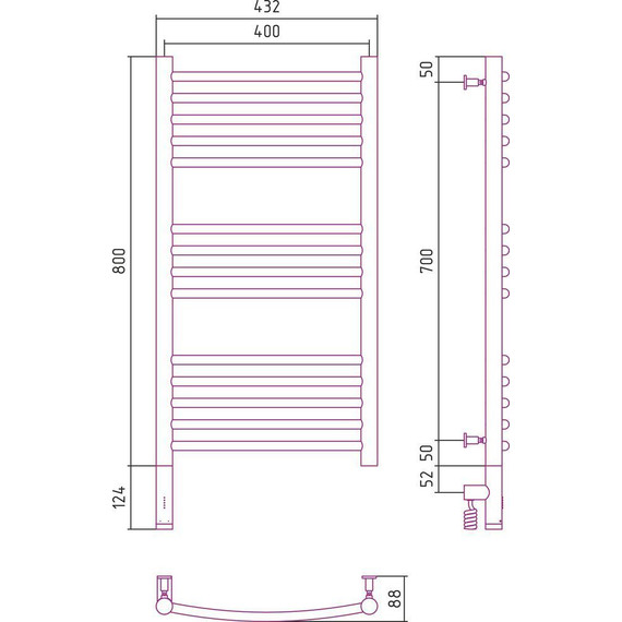Полотенцесушитель электрический Сунержа Богема 3.0 П14 800x400 мм (выгнутая перемычка) 12-5802-8040 L, белый - фото 5