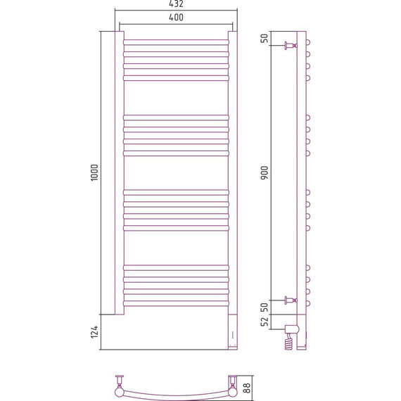 Полотенцесушитель электрический Сунержа Богема 3.0 П16 1000x400 мм (выгнутая перемычка) 12-5803-1040 R, белый - фото 5