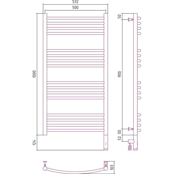 Полотенцесушитель электрический Сунержа Богема 3.0 П16 1000x500 мм (выгнутая перемычка) 12-5803-1050 R, белый - фото 5