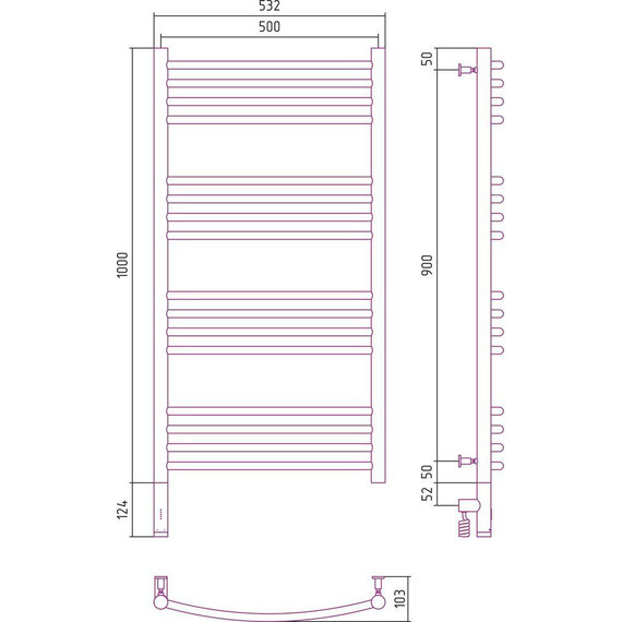 Полотенцесушитель электрический Сунержа Богема 3.0 П16 1000x500 мм (выгнутая перемычка) 30-5802-1050 L, белый матовый - фото 5