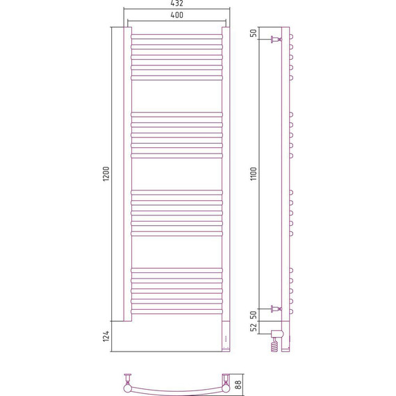 Полотенцесушитель электрический Сунержа Богема 3.0 П20 1200x400 мм (выгнутая перемычка) 30-5803-1240 R, белый матовый - фото 5