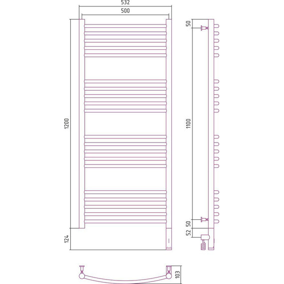 Полотенцесушитель электрический Сунержа Богема 3.0 П20 1200x500 мм (выгнутая перемычка) 30-5803-1250 R, белый матовый - фото 5
