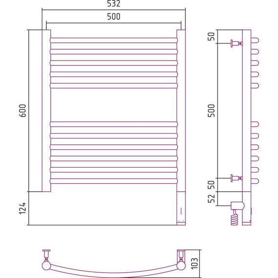 Полотенцесушитель электрический Сунержа Богема 3.0 П11 600x500 мм (выгнутая перемычка) 30-5803-6050 R, белый матовый - фото 5
