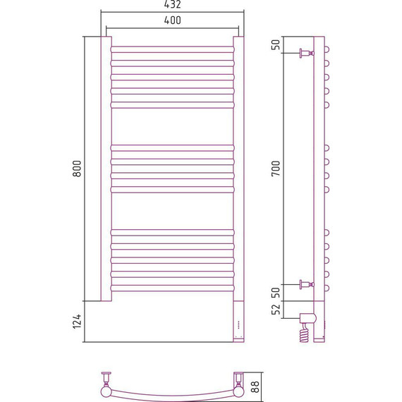Полотенцесушитель электрический Сунержа Богема 3.0 П14 800x400 мм (выгнутая перемычка) 30-5803-8040 R, белый матовый - фото 5
