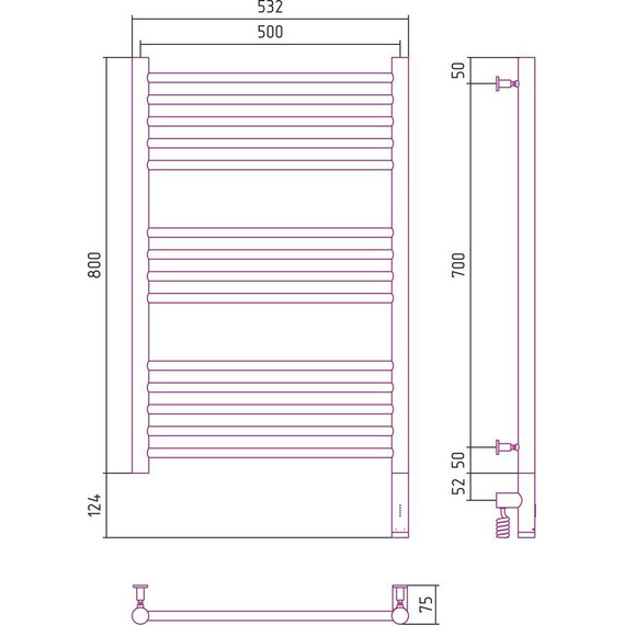 Полотенцесушитель электрический Сунержа Богема 3.0 П14 800x500 мм (прямая перемычка) 020-5805-8050 R - фото 5
