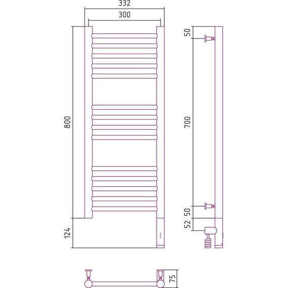 Полотенцесушитель электрический Сунержа Богема 3.0 П14 800x300 мм (прямая перемычка) 05-5805-8030 R, состаренная бронза - фото 5