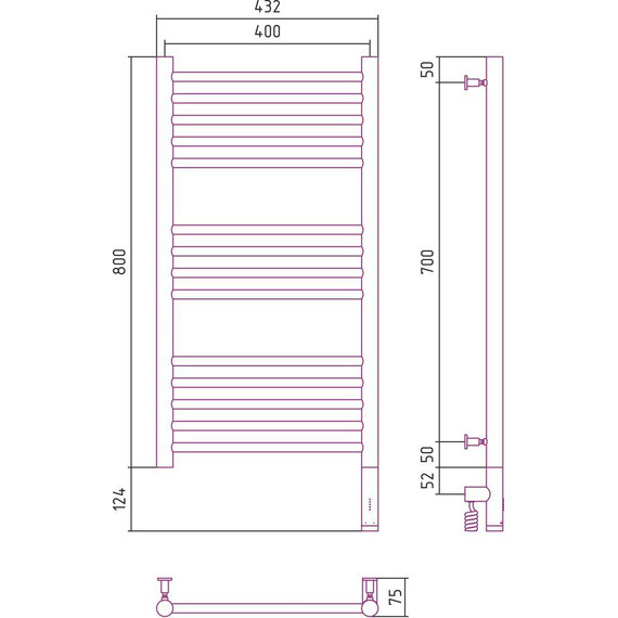 Полотенцесушитель электрический Сунержа Богема 3.0 П14 800x400 мм (прямая перемычка) 05-5805-8040 R, состаренная бронза - фото 5