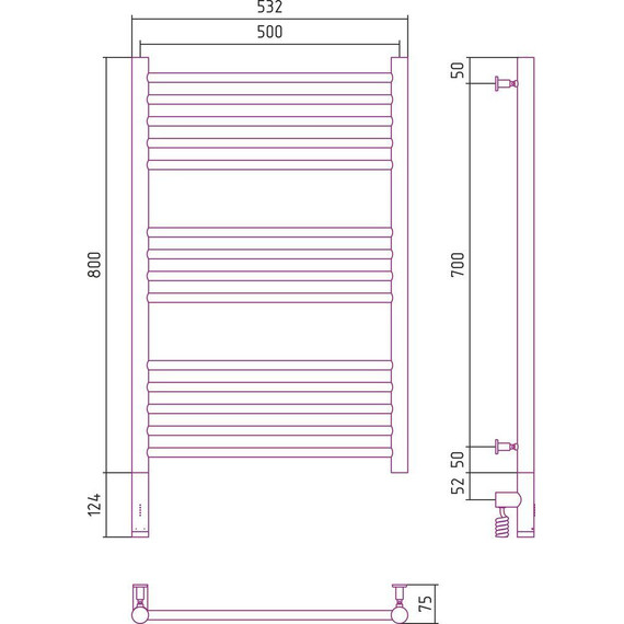 Полотенцесушитель электрический Сунержа Богема 3.0 П14 800x500 мм (прямая перемычка) 071-5804-8050 L, сатин - фото 5