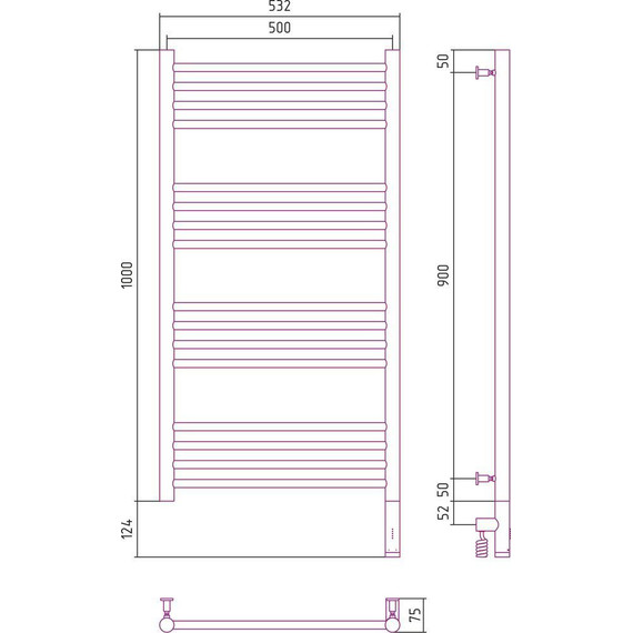 Полотенцесушитель электрический Сунержа Богема 3.0 П16 1000x500 мм (прямая перемычка) 15-5805-1050 R, тёмный титан муар - фото 5