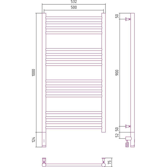 Полотенцесушитель электрический Сунержа Богема 3.0 П16 1000x500 мм (прямая перемычка) 30-5804-1050 L, белый матовый - фото 5
