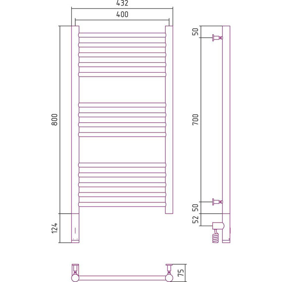 Полотенцесушитель электрический Сунержа Богема 3.0 П14 800x400 мм (прямая перемычка) 30-5804-8040 L, белый матовый - фото 5