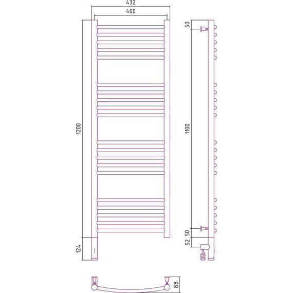 Полотенцесушитель электрический Сунержа Богема 3.0 П20 1200x400 мм (выгнутая перемычка) 31-5802-1240 L, чёрный матовый - фото 5