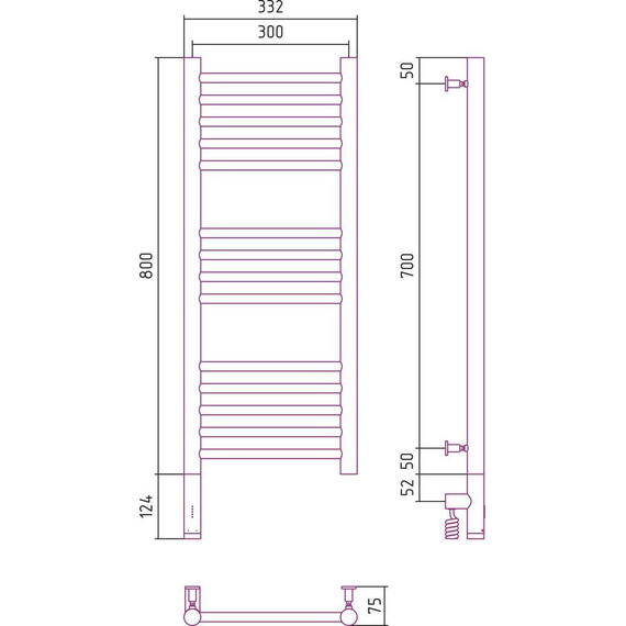Полотенцесушитель электрический Сунержа Богема 3.0 П20 800x300 мм (прямая перемычка) 00-5804-8030 L - фото 6